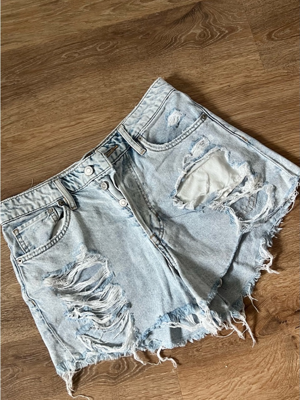 H&M Light Blue Distressed High-Rise Denim Shorts